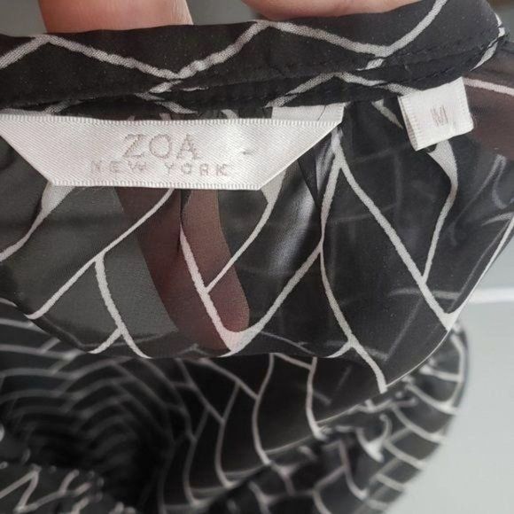 Anthropologie Zoa New York  Black‎ & White Geometric Chevron Sheer Blouse Medium - Picture 7 of 8